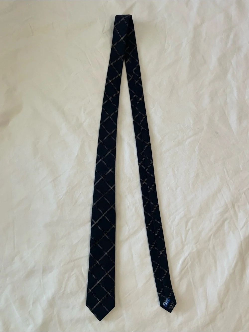 The Tie Bar Navy Windowpane Tie with Gold Stitching - Picture 3 of 7